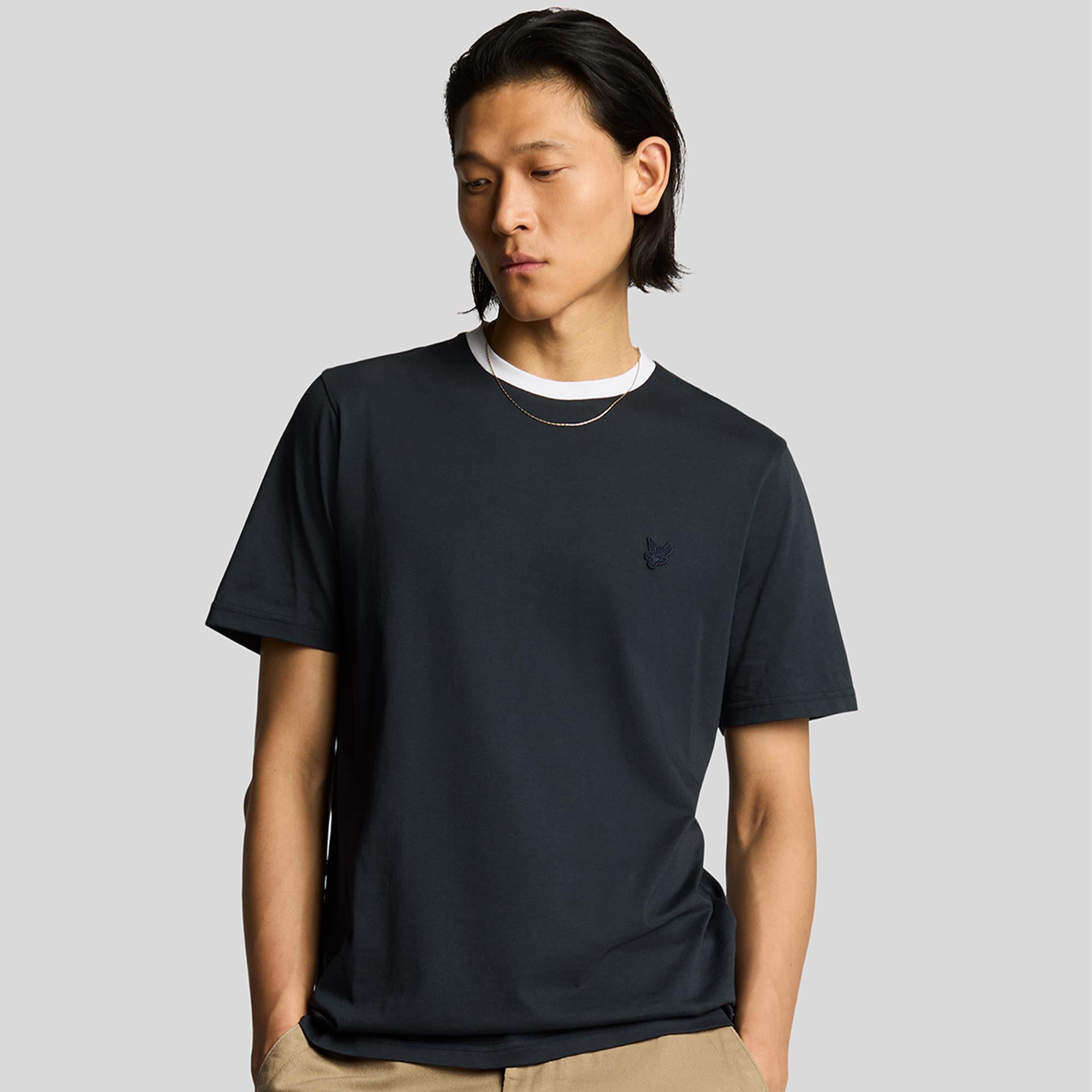 Lyle & Scott Contrast Collar Superfine Mens T-Shirt Navy/White